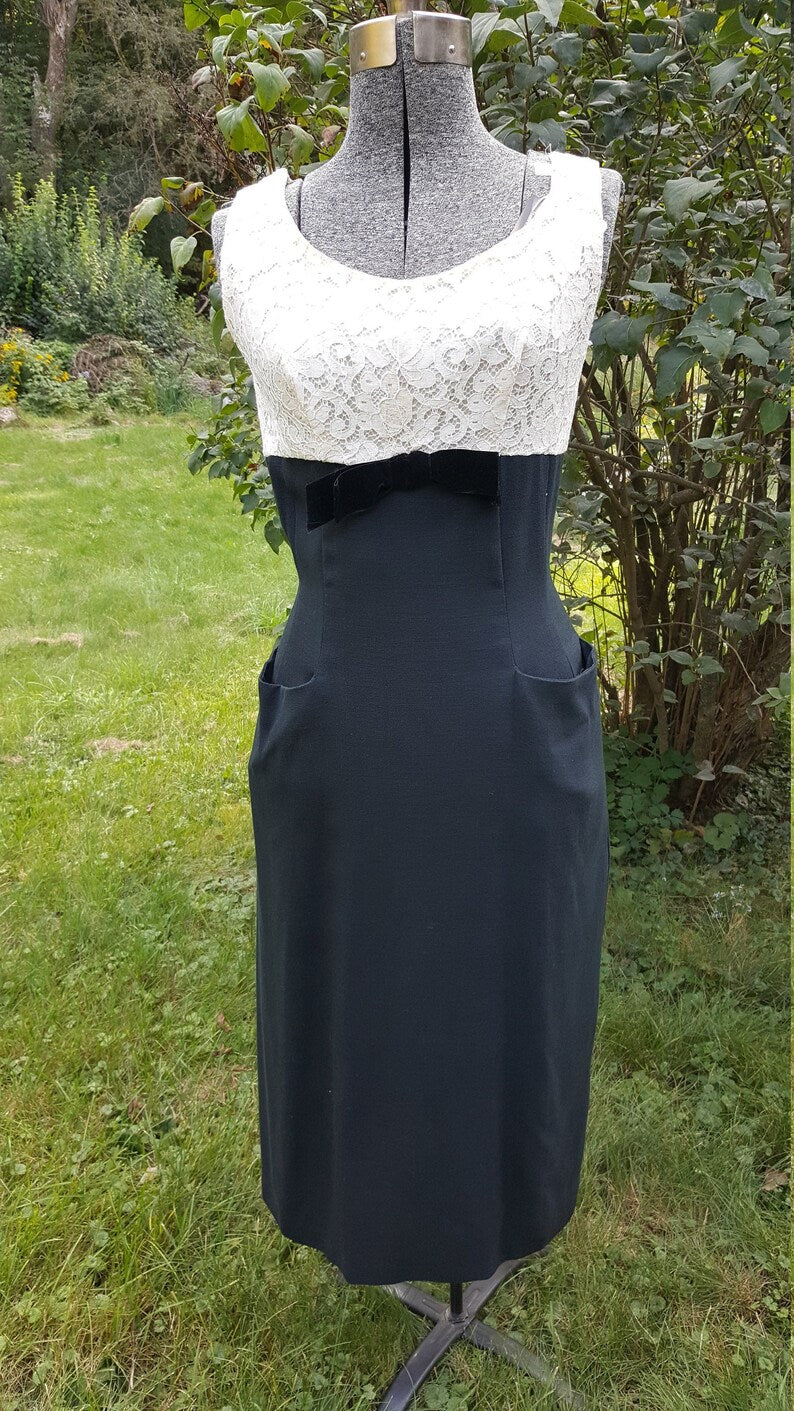 1950s Black and White Dress