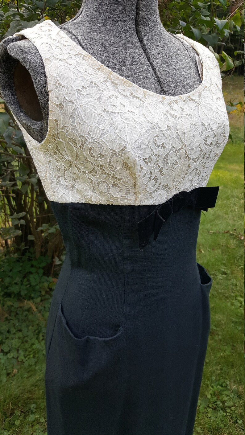 1950s Black and White Dress