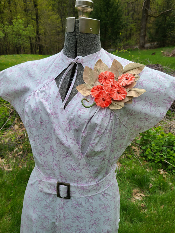 Reproduction 1940s Cotton Dress - Purple/White Floral