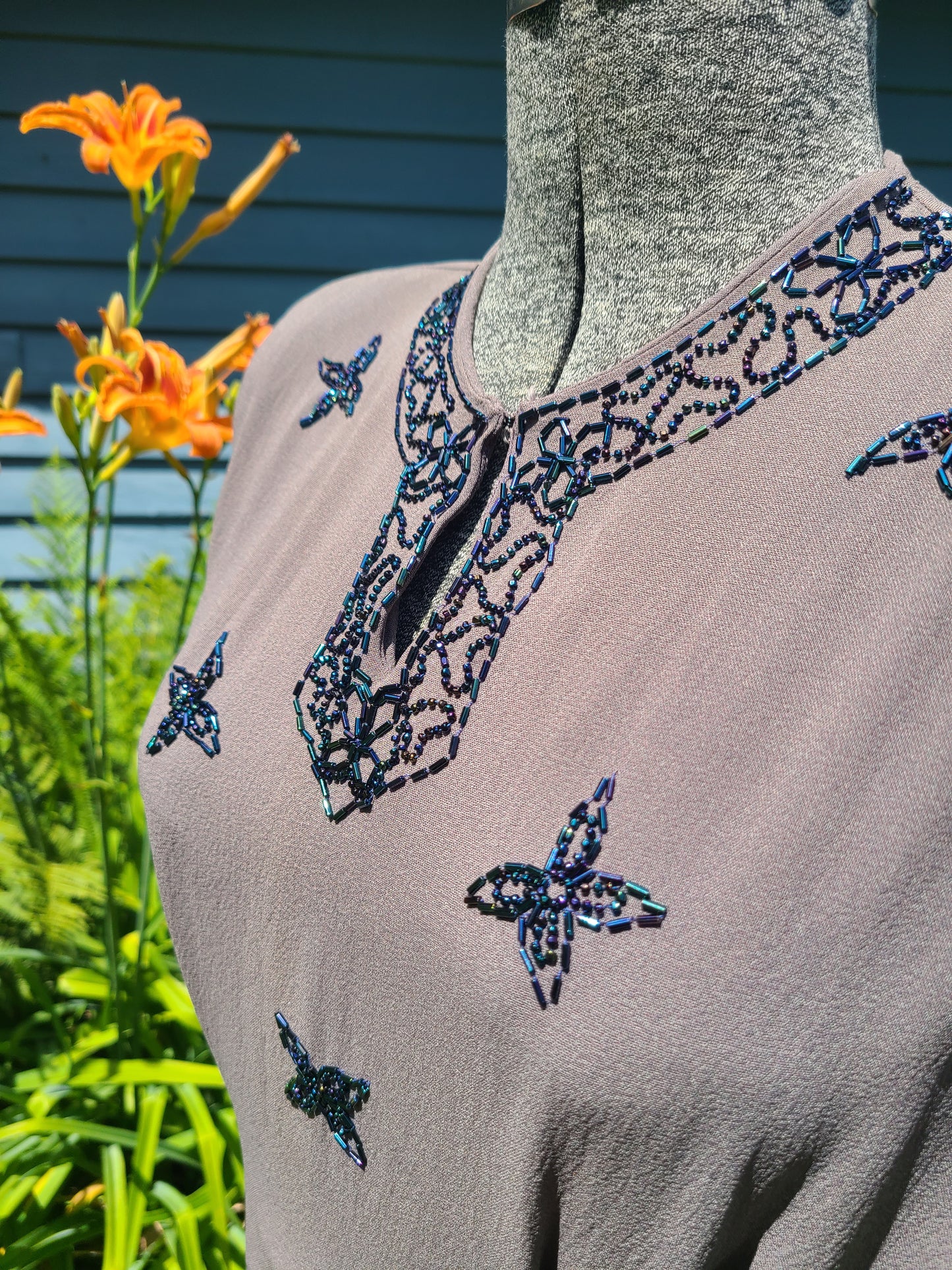 Vintage 1940s Dress  - Beaded Crepe