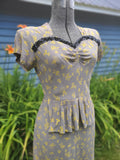 Vintage 1940s Dress - Gray/Yellow Novelty Print