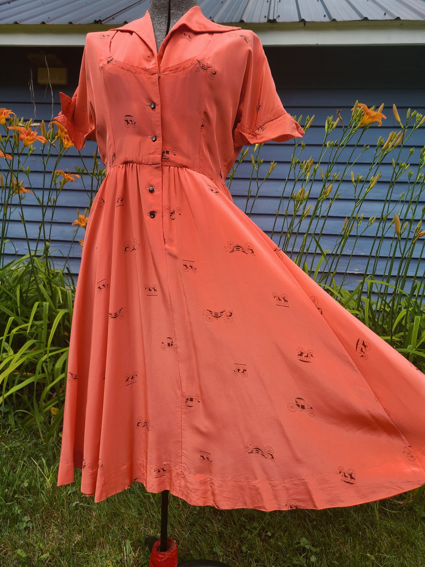 Vintage 1950s Dress - Carriage Novelty Print