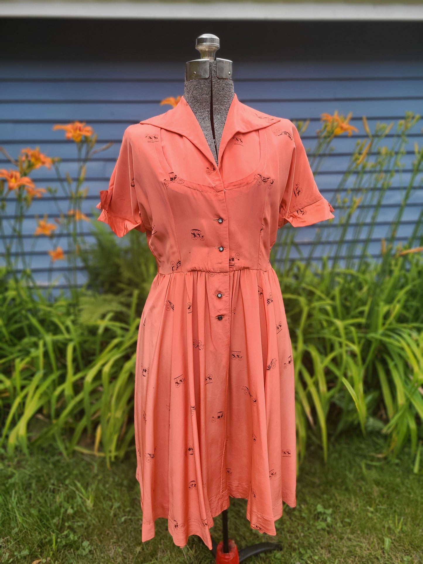 Vintage 1950s Dress - Carriage Novelty Print