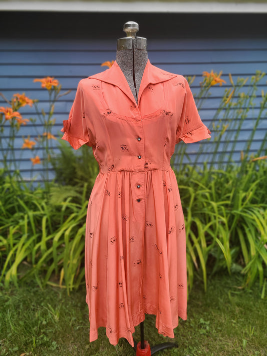 Vintage 1950s Dress - Carriage Novelty Print
