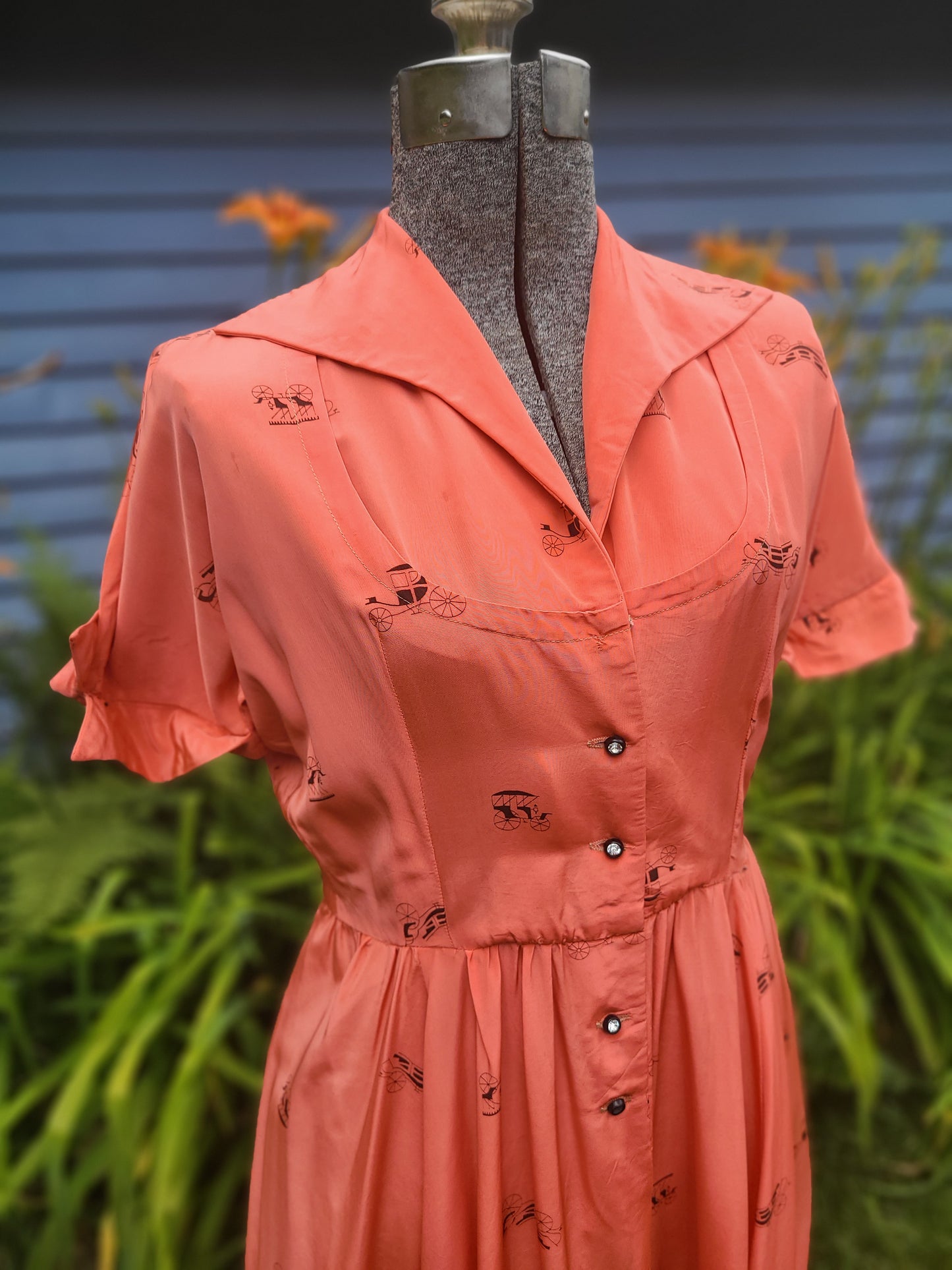 Vintage 1950s Dress - Carriage Novelty Print