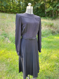 Vintage 1940s Black Crepe and Wool Dress