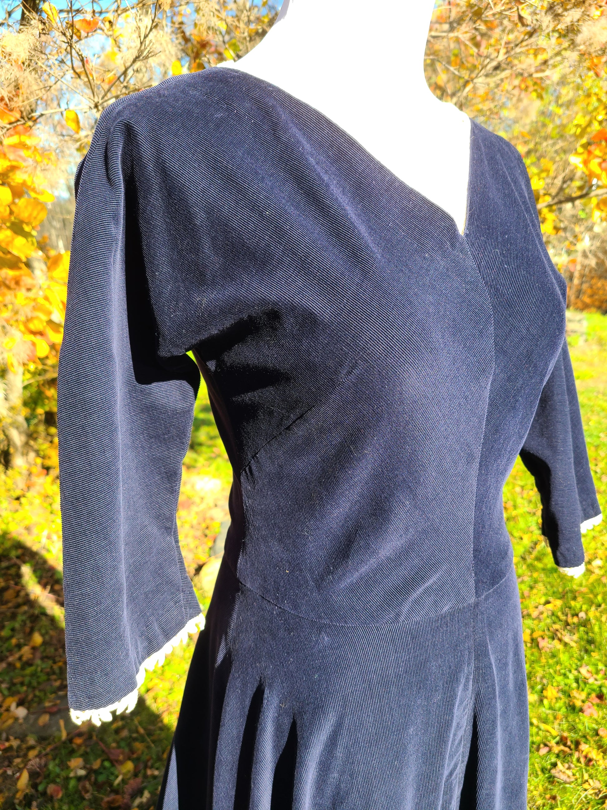 1940s/50s Navy Blue Corduroy Dress