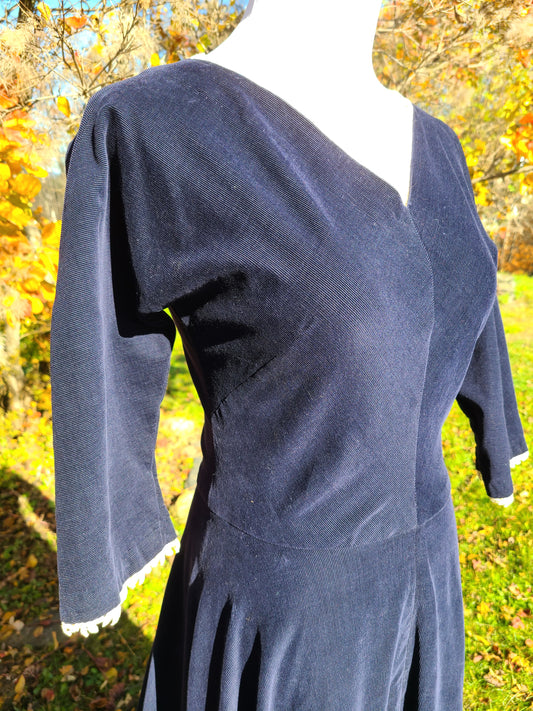 1940s/50s Navy Blue Corduroy Dress