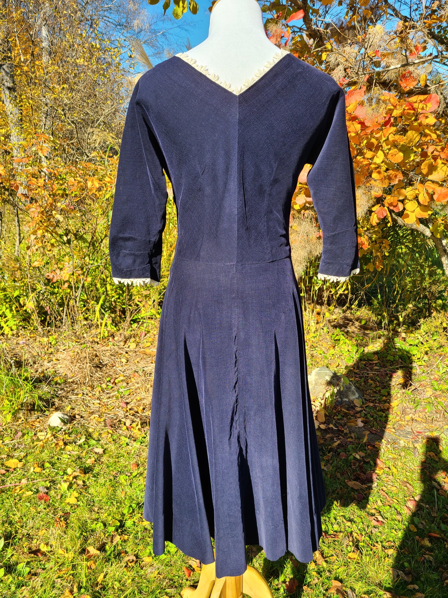 1940s/50s Navy Blue Corduroy Dress