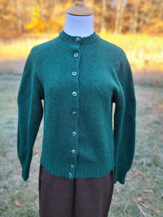 1950s Green Wool Cardigan Sweater