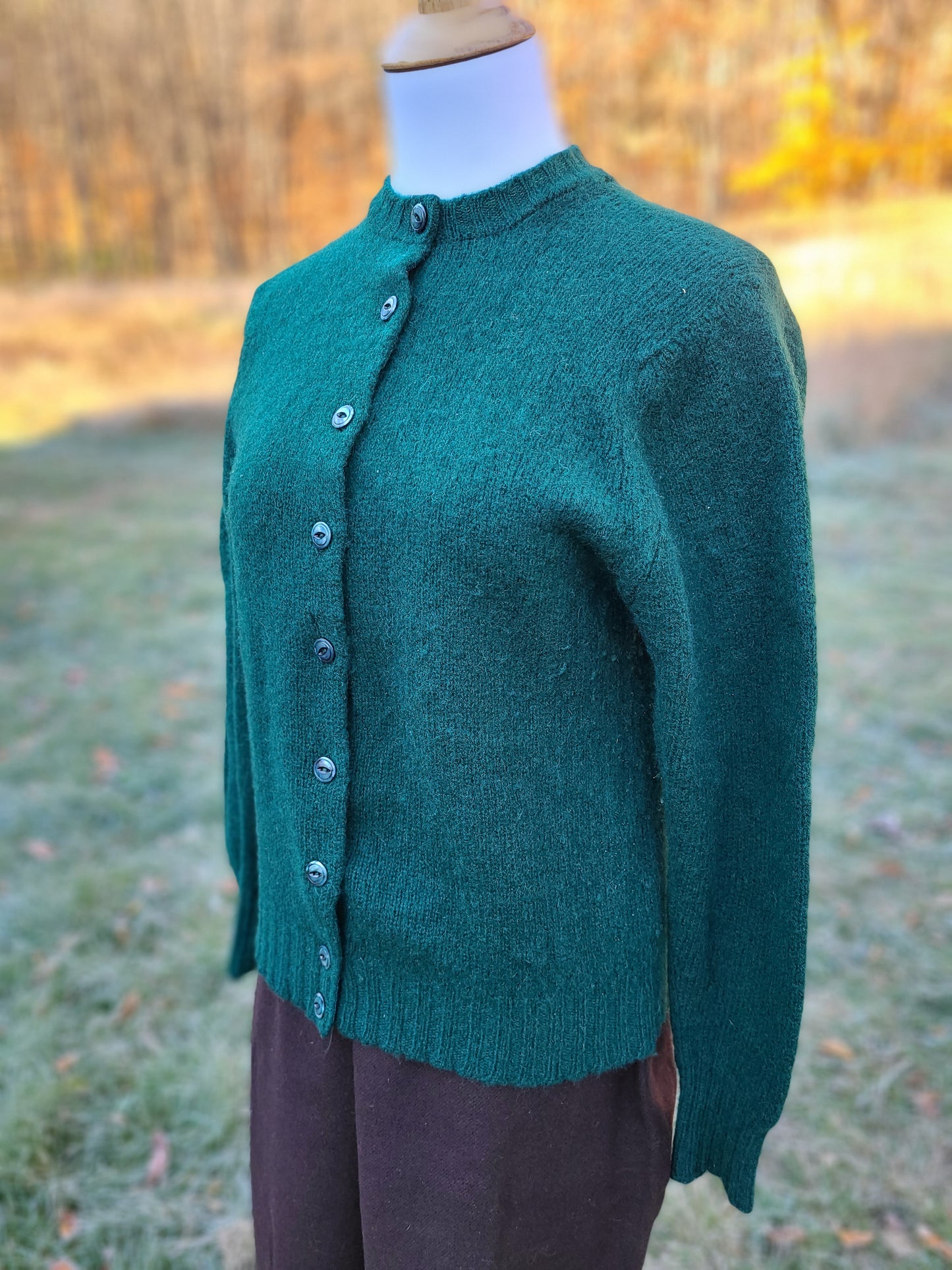 1950s Green Wool Cardigan Sweater