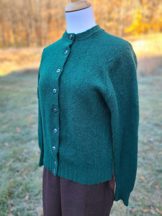 1950s Green Wool Cardigan Sweater
