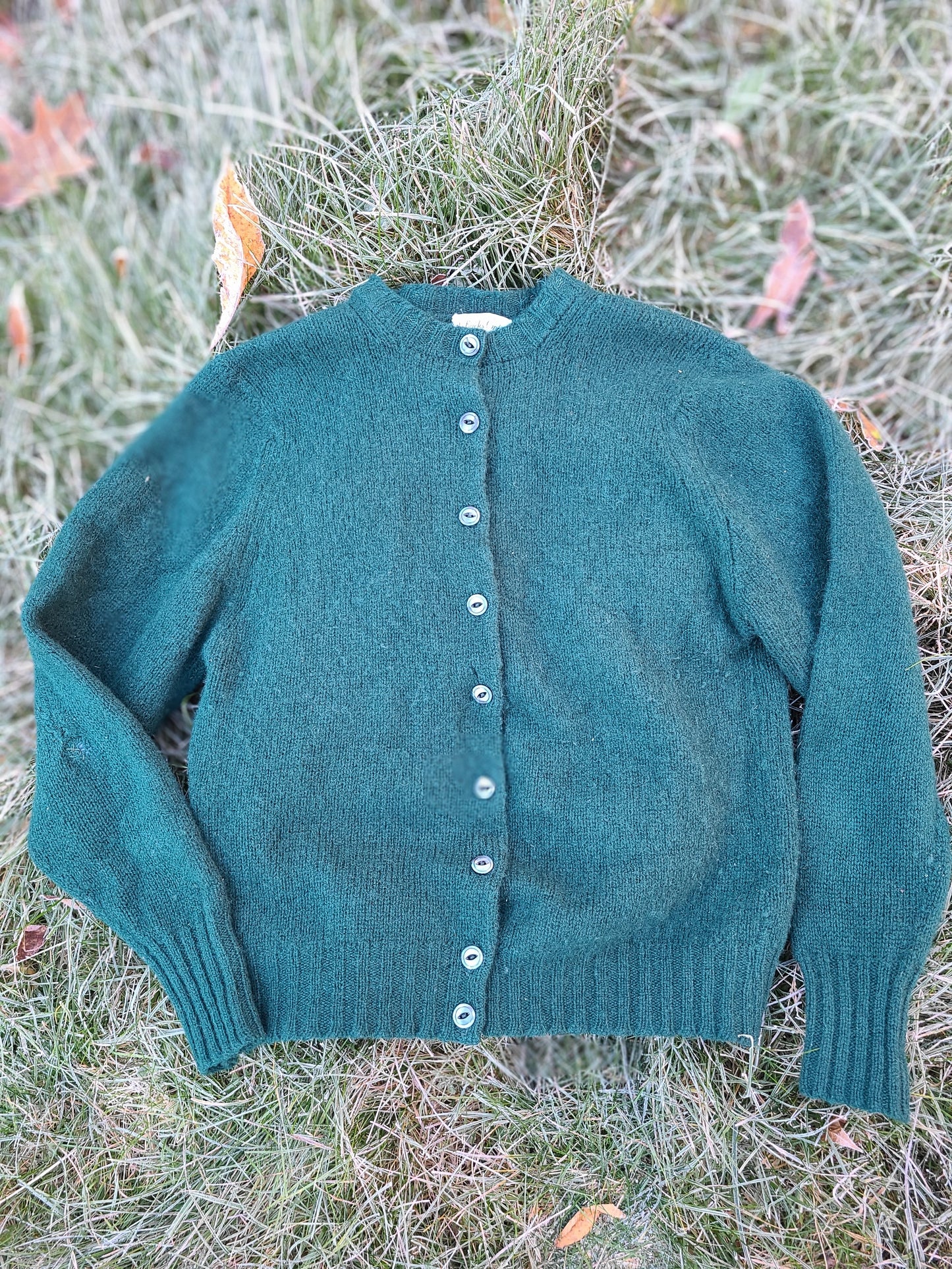 1950s Green Wool Cardigan Sweater
