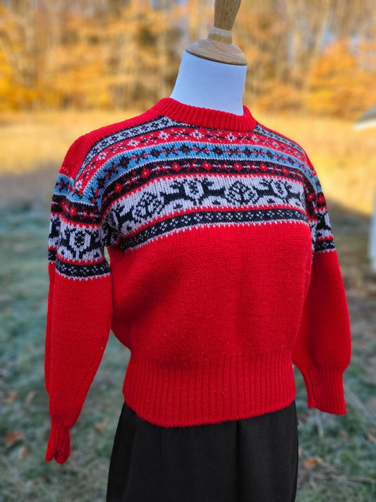 1940s Sweater - Red with Deer