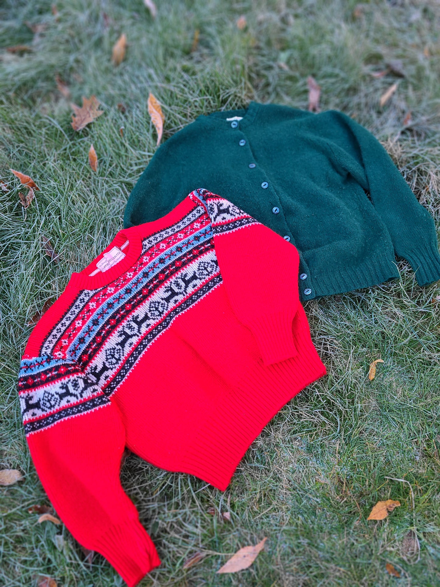 1950s Green Wool Cardigan Sweater