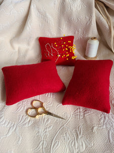 18th Century Wool Pin Pillows - Red