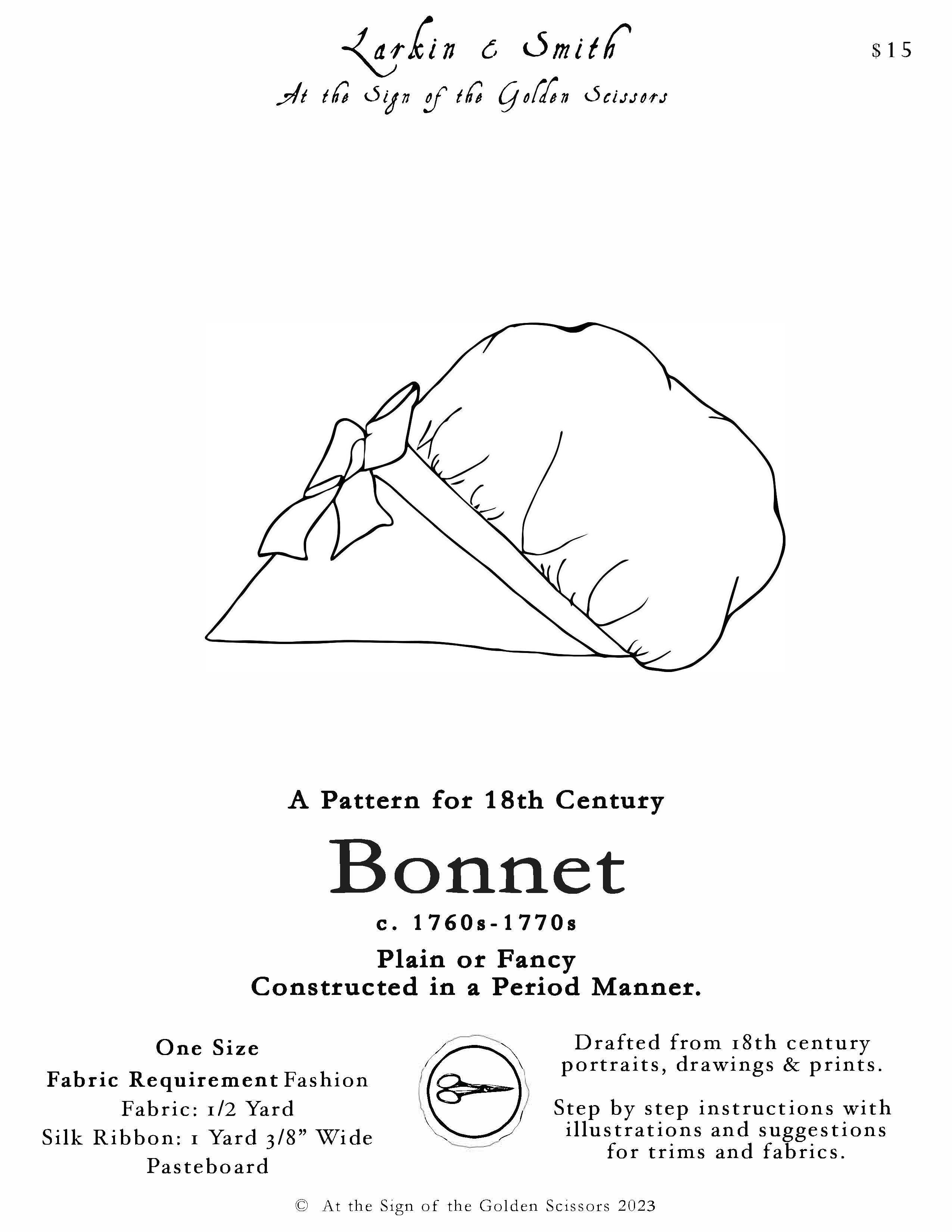 18th Century Bonnet Pattern – At the Sign of the Golden Scissors