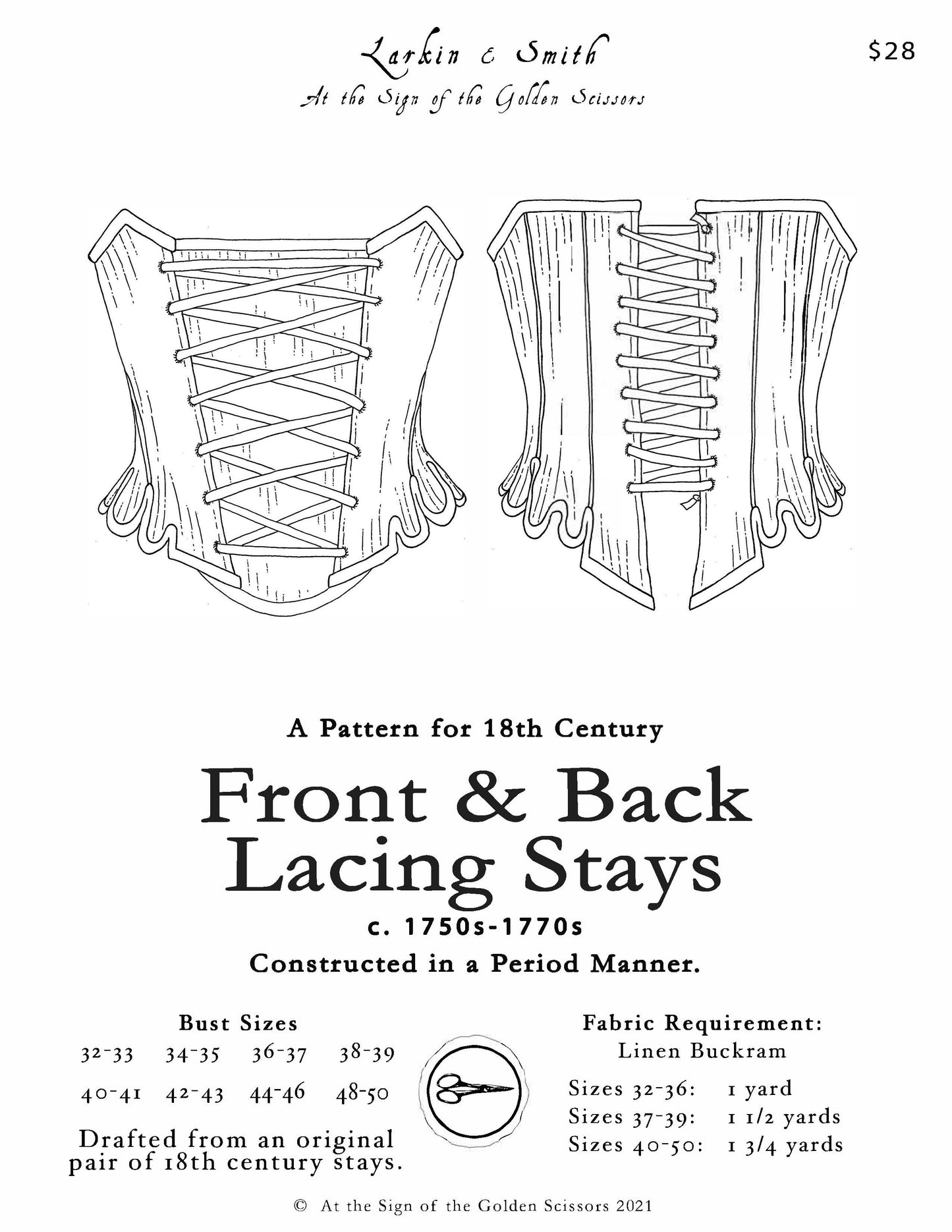 18th Century Front and Back Lacing Stays Pattern